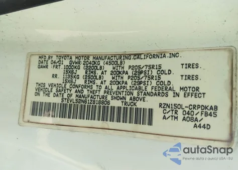 2001 Toyota Tacoma from USA, damaged, VIN 5TEVL52N61Z818806
